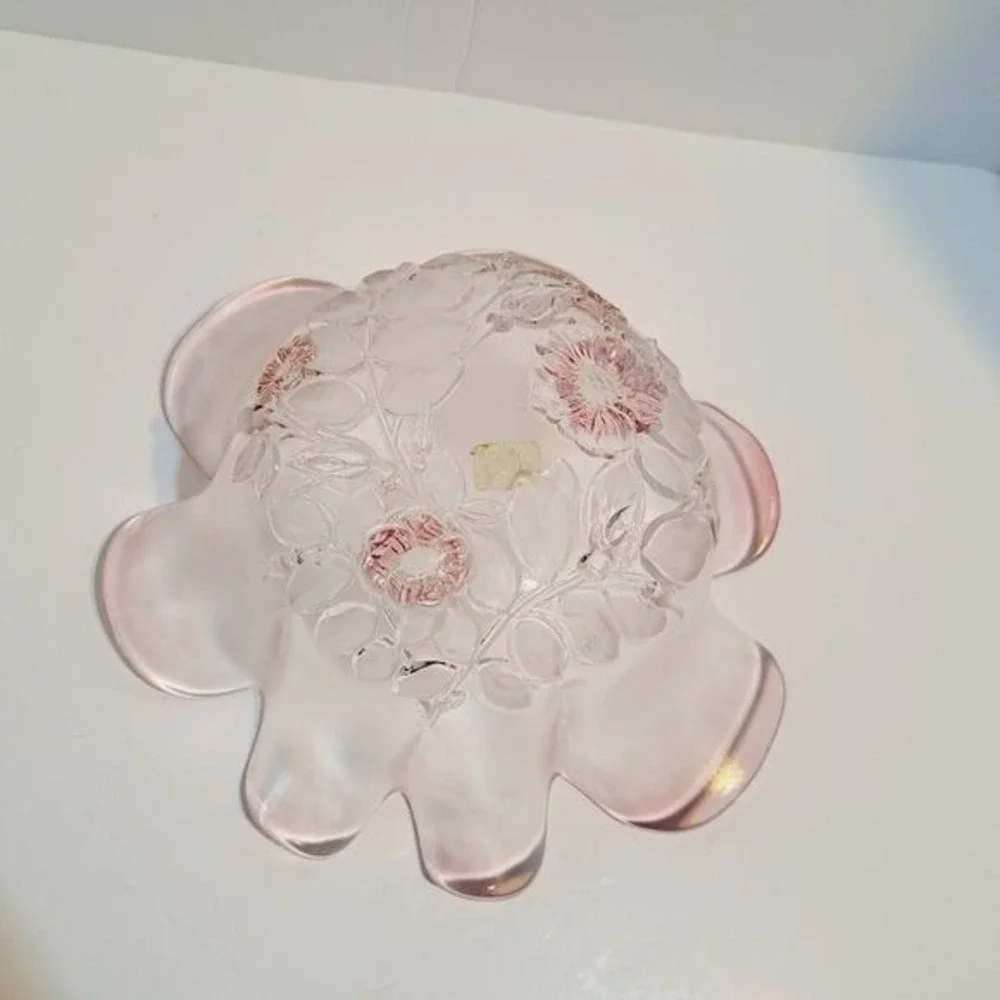 Mikasa Flower Bowl Home Decor Pink Frosted Glass Ruffled Floral Vintage